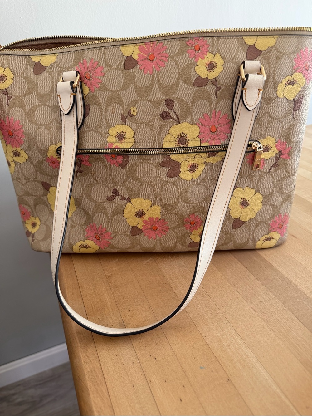 COACH Beige Floral Tote with Yellow & Pink Blooms - Picture 5 of 6
